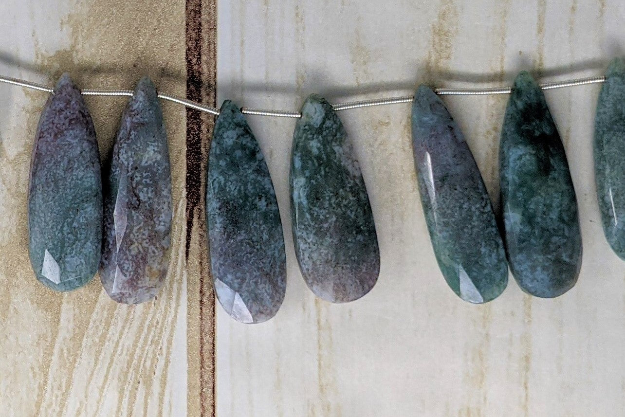 Green and Red Ruby Zoisite 30x10mm Faceted Pear Shaped Briolettes