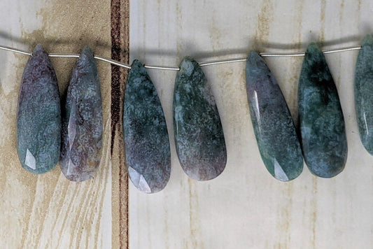 Green and Red Ruby Zoisite 30x10mm Faceted Pear Shaped Briolettes
