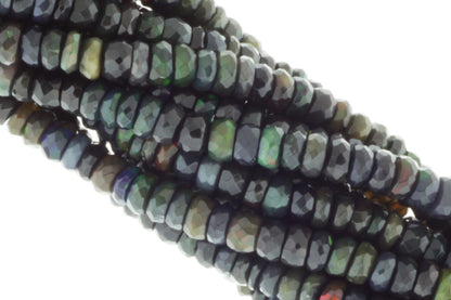 Black Ethiopian Opal 4mm Faceted Rondelles