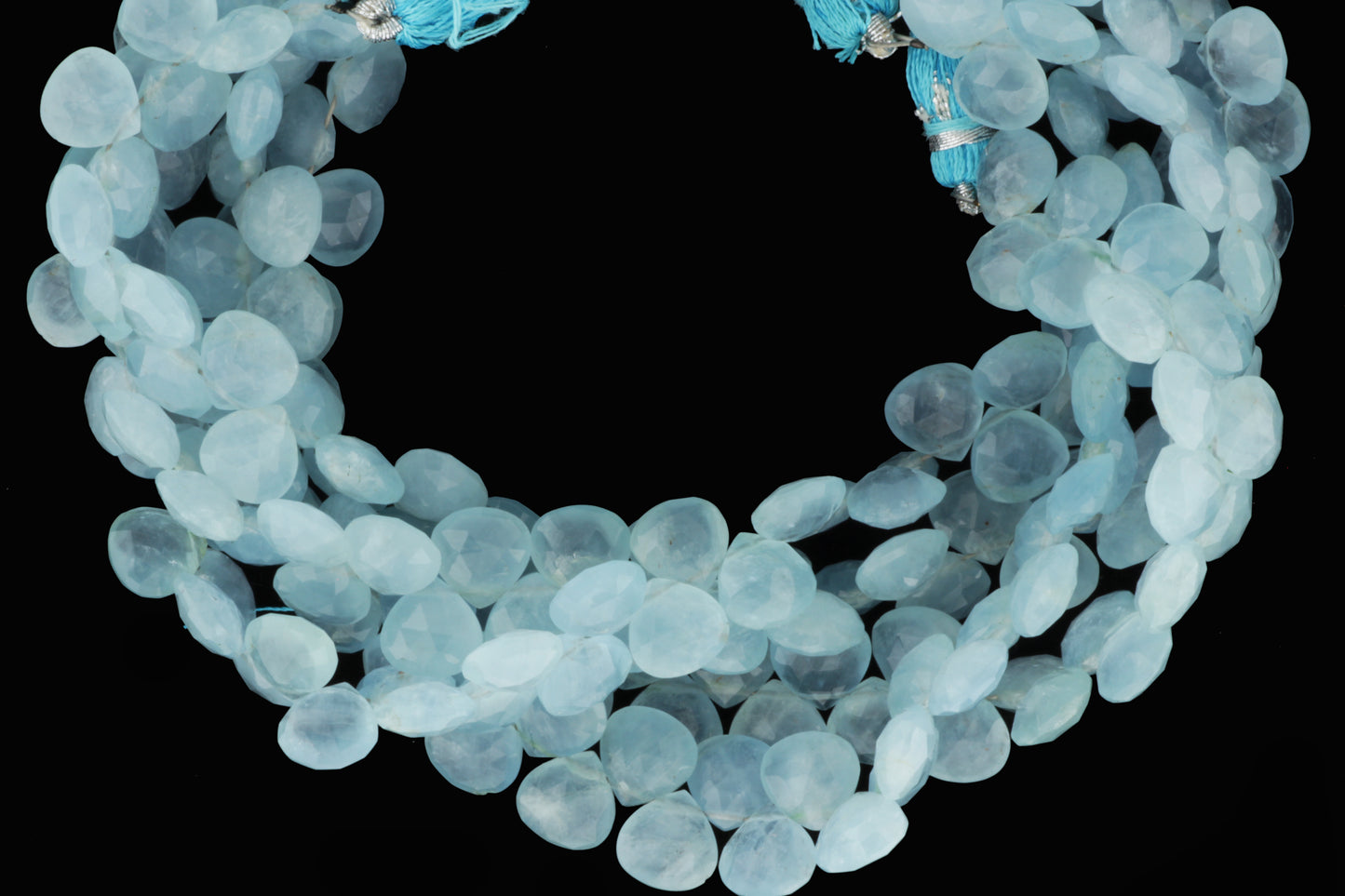 Blue Milky Aquamarine 9mm Faceted Heart Shaped Briolettes