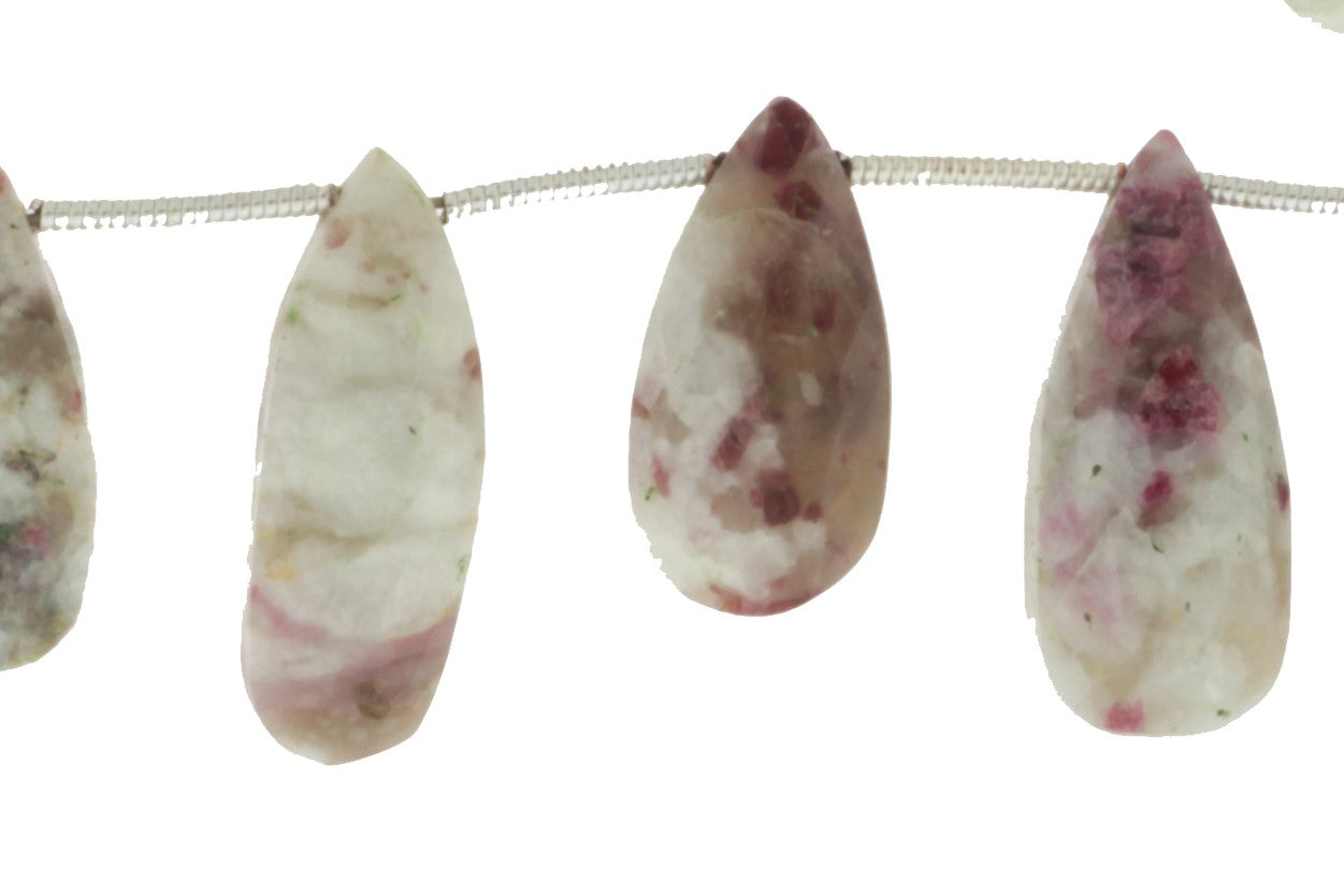 White and Red Ruby Zoisite 16x8mm Faceted Pear Shaped Briolettes