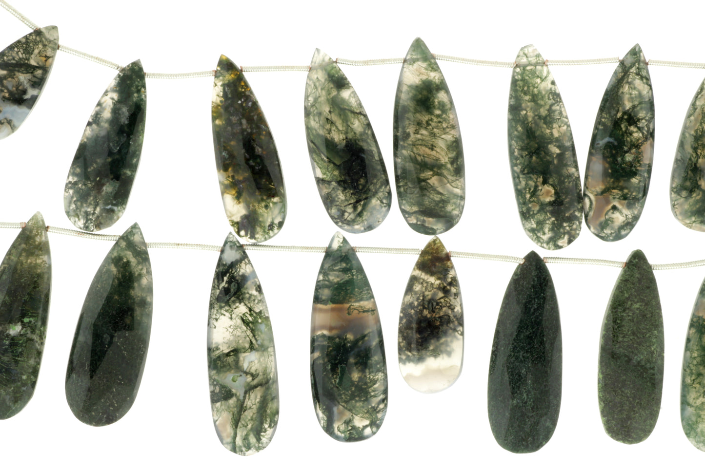 Green Moss Agate 20x10mm Faceted Pear Shaped Briolettes