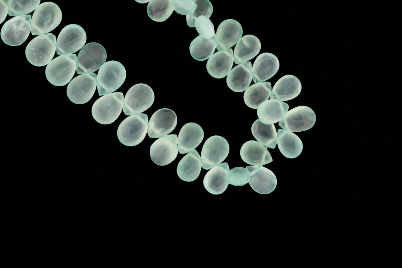 Aqua Chalcedony 9x7mm Faceted Pear Shaped Briolettes