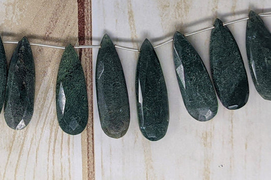 Green Moss Agate 25x12mm Faceted Pear Shaped Briolettes