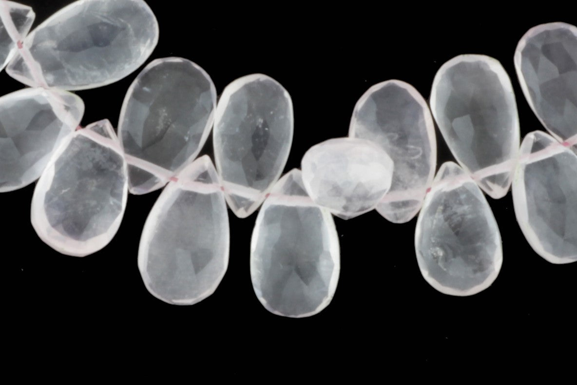Pink Rose Quartz 12x7mm Faceted Pear Shaped Briolettes