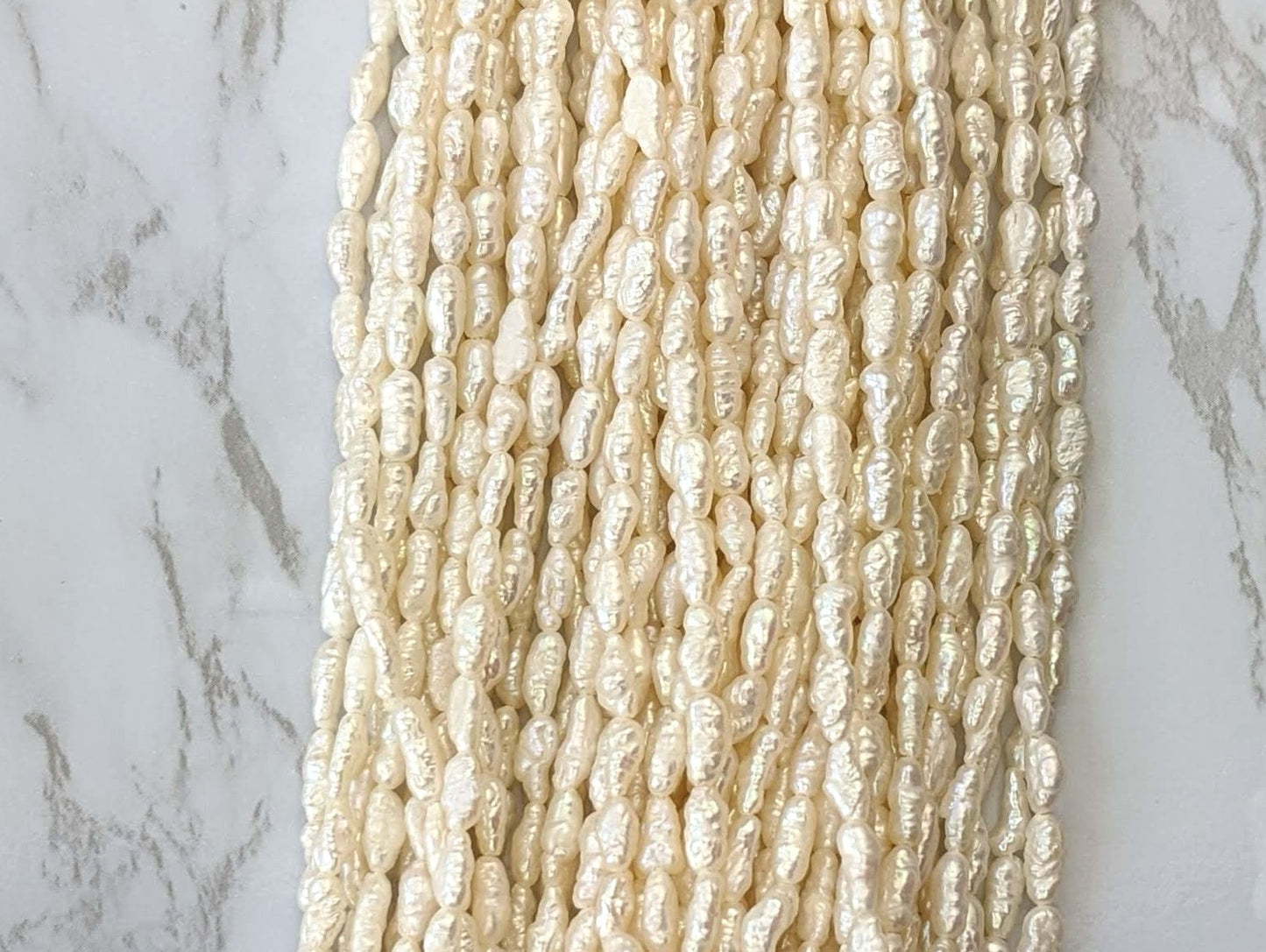 White Freshwater Pearl 3x5mm Biwa Sticks