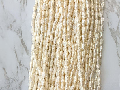 White Freshwater Pearl 3x5mm Biwa Sticks