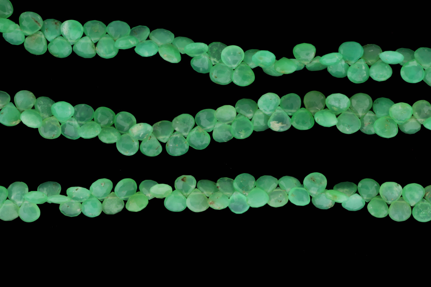 Apple Green Chrysoprase 7mm Faceted Heart Shaped Briolettes