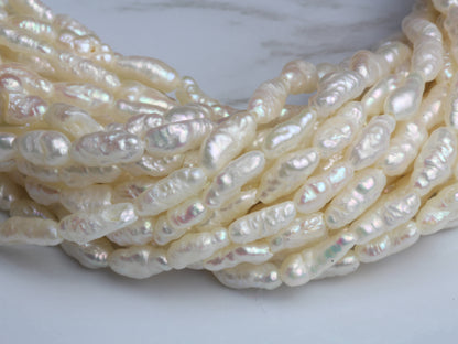 White Freshwater Pearl 3x5mm Biwa Sticks