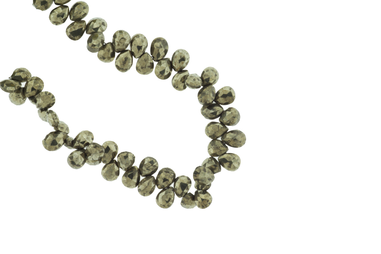 Natural Pyrite 7x5mm Faceted Pear Shaped Briolettes