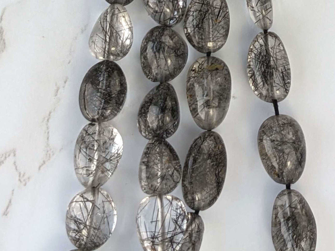 Black Tourmalinated Quartz 10x8mm Smooth Nuggets