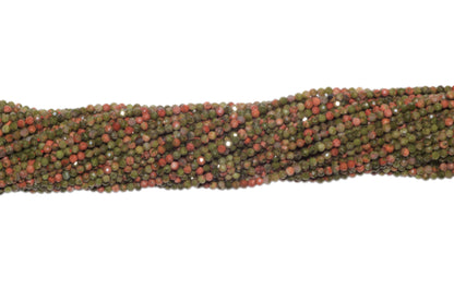Green and Red Unakite 2mm Faceted Rounds