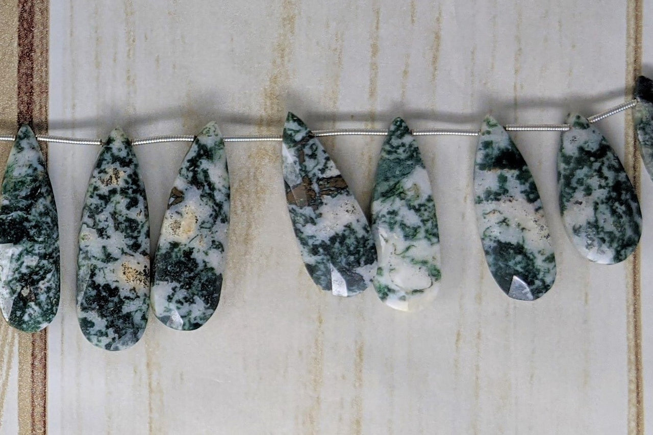 Green Moss Agate 22x10mm Faceted Pear Shaped Briolettes
