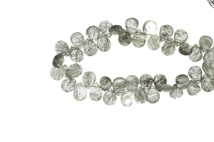 Black Tourmalinated Quartz 12x8mm Faceted Pear Shaped Briolettes