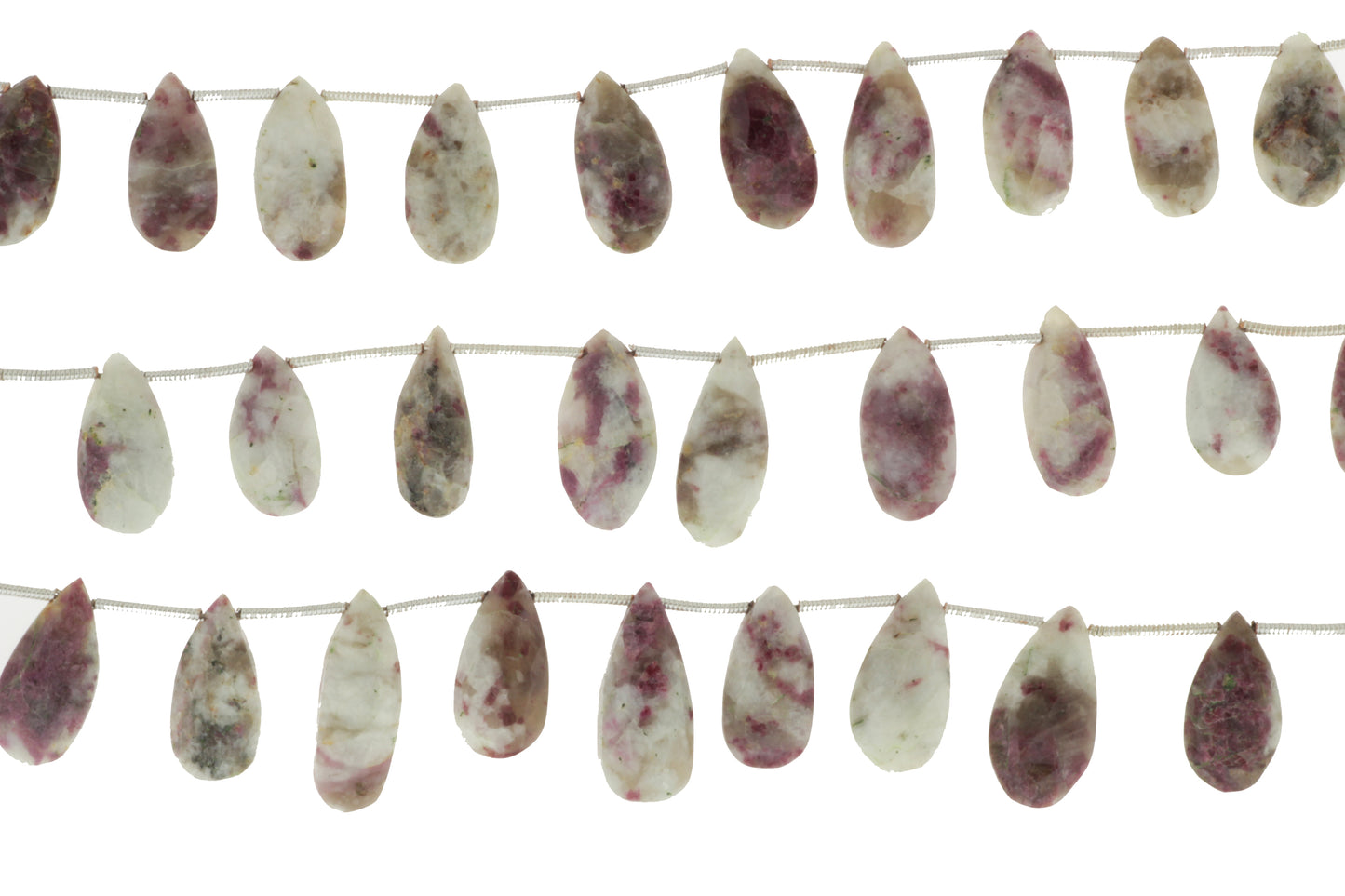 White and Red Ruby Zoisite 16x8mm Faceted Pear Shaped Briolettes
