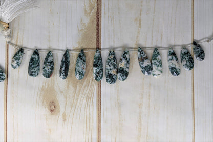Green Moss Agate 22x10mm Faceted Pear Shaped Briolettes
