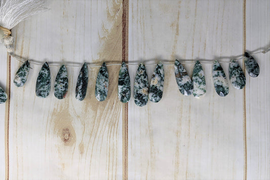 Green Moss Agate 22x10mm Faceted Pear Shaped Briolettes