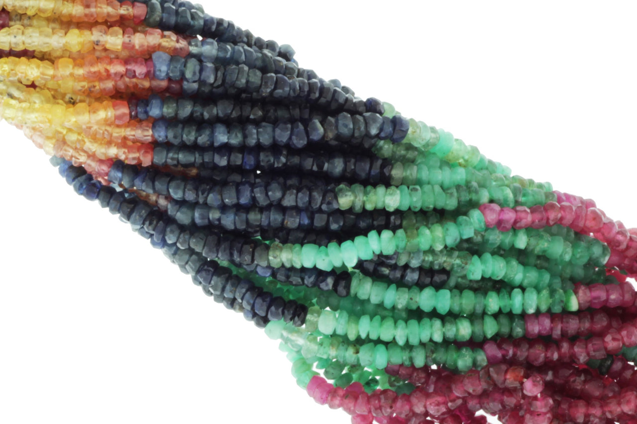 Rainbow Multi Ruby, Emerald, and Sapphire 2.5mm Faceted Rondelles