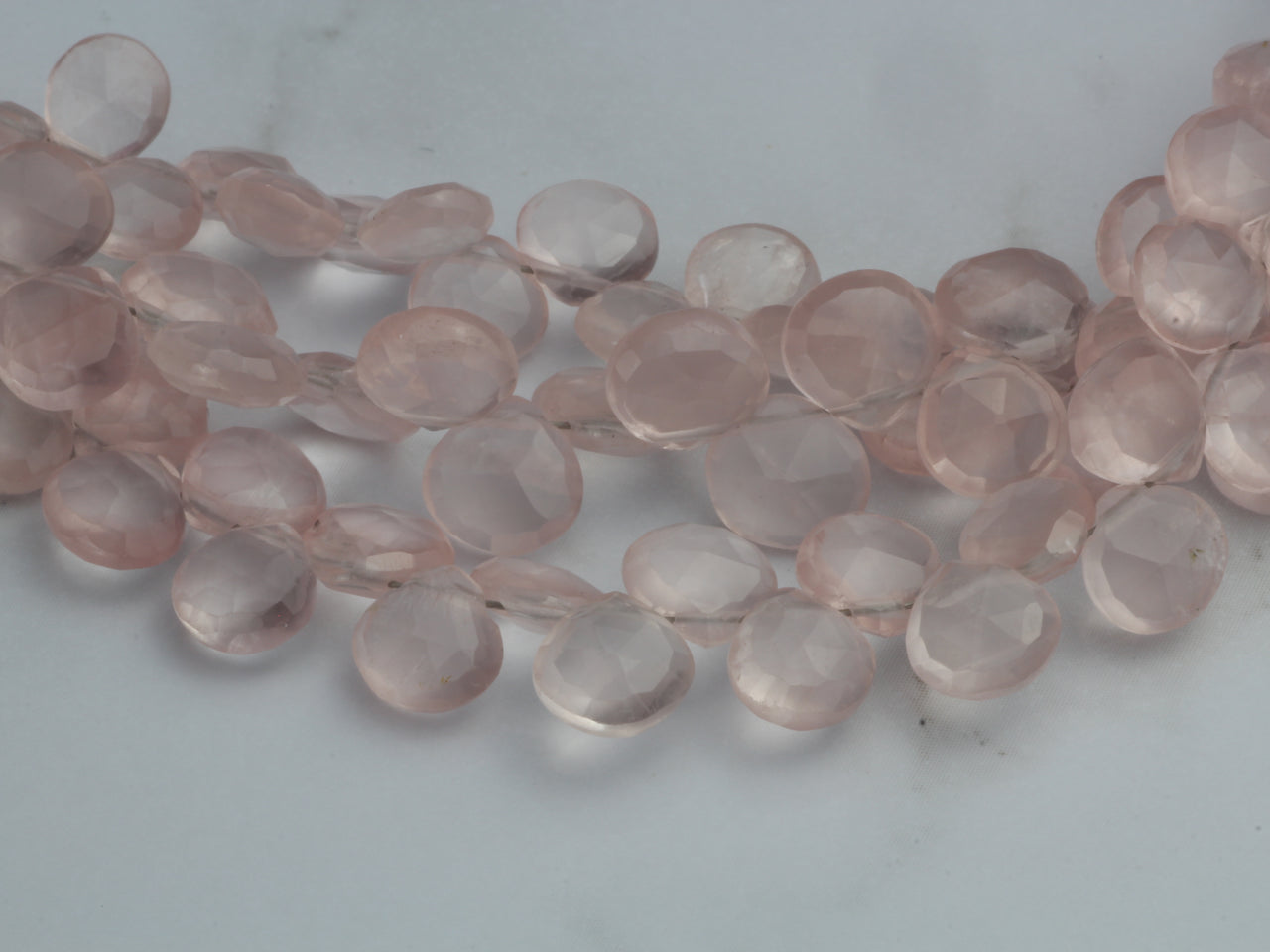Pink Rose Quartz 6mm Faceted Heart Shaped Briolettes Bead Strand