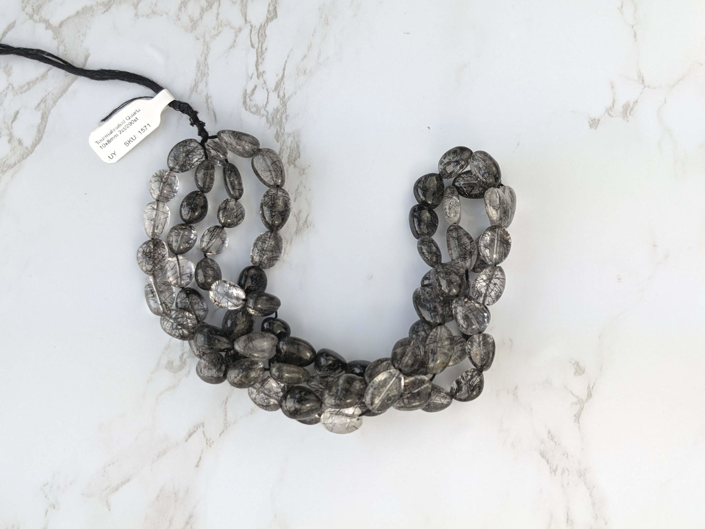 Black Tourmalinated Quartz 10x8mm Smooth Nuggets