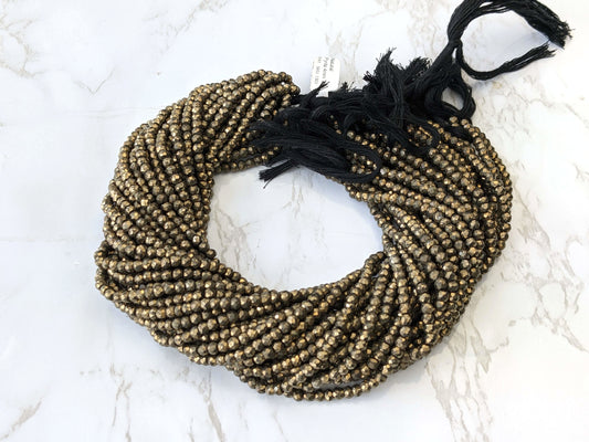 Natural Pyrite 4mm Faceted Rondelles