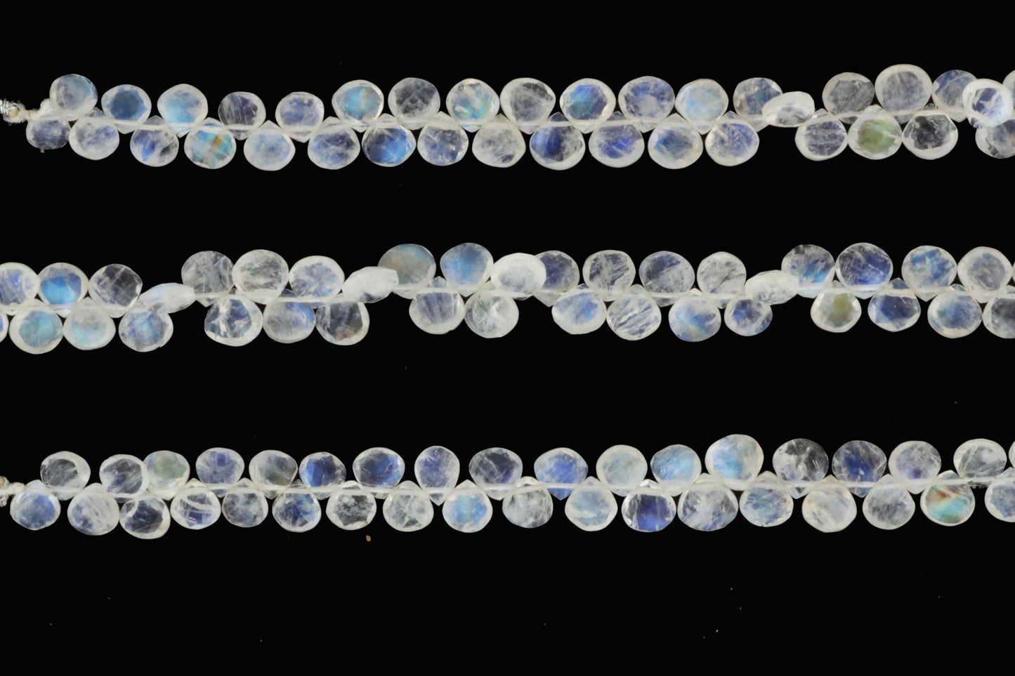 Blue Rainbow Moonstone 7mm Faceted Heart Shaped Briolettes