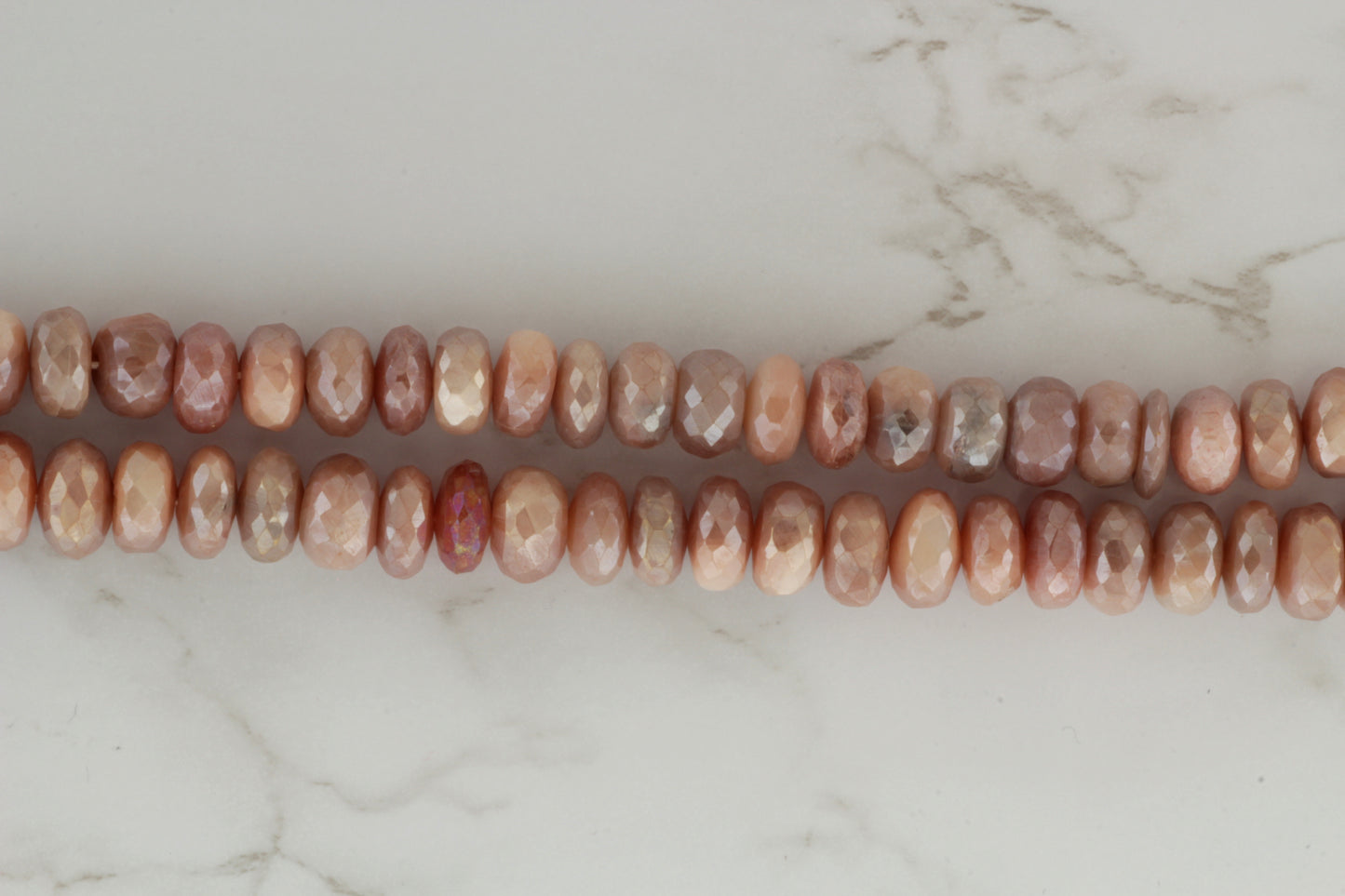 Coated Peach Moonstone 10mm Faceted Rondelles