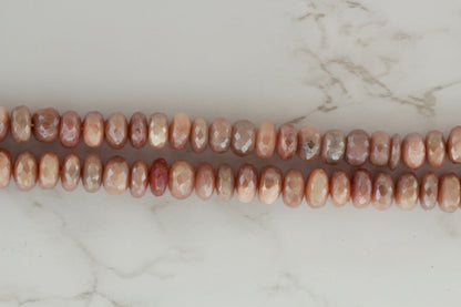 Coated Peach Moonstone 10mm Faceted Rondelles