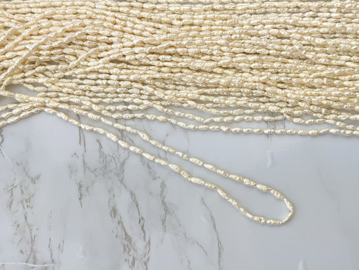 White Freshwater Pearl 3x5mm Biwa Sticks