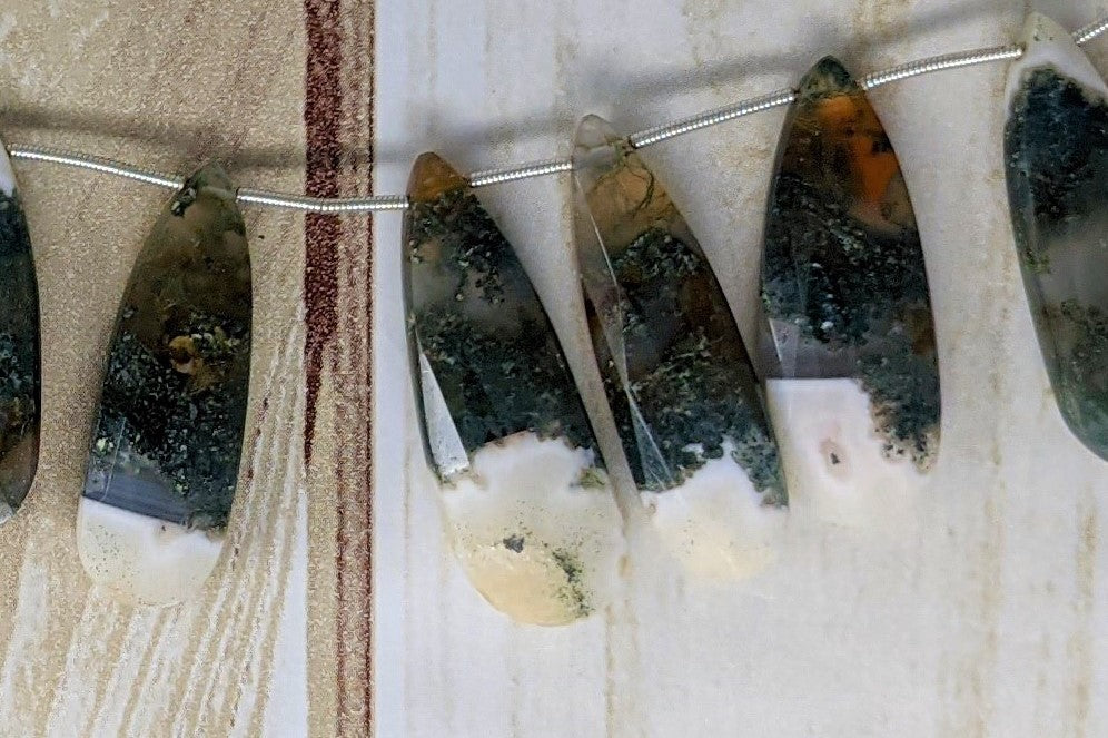 Green Moss Agate 30x12mm Faceted Pear Shaped Briolettes