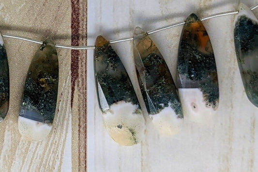 Green Moss Agate 30x12mm Faceted Pear Shaped Briolettes